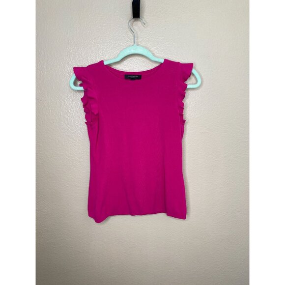 Ann Taylor Petite Womens Pink Ruffle Sleeve Top Small Cotton Blend sleeveless - Picture 1 of 6